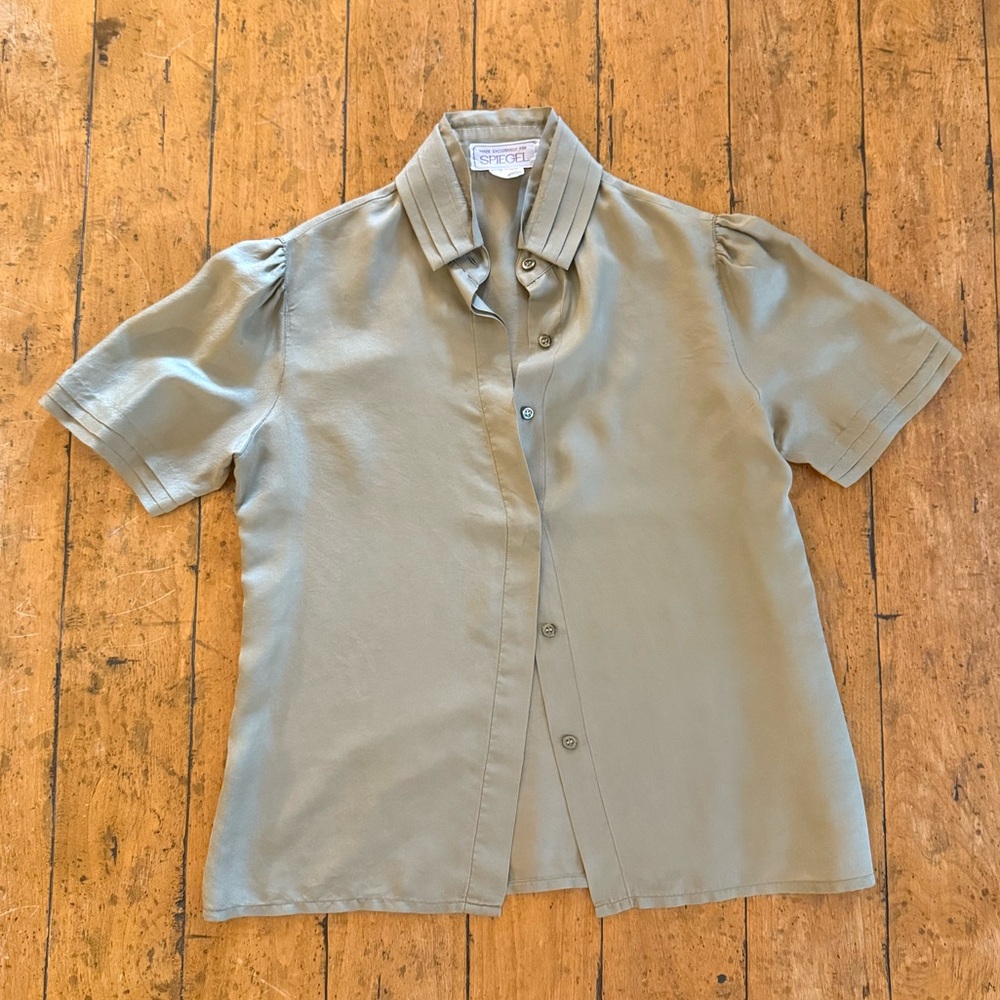 Vintage Sage Green Silk Blouse